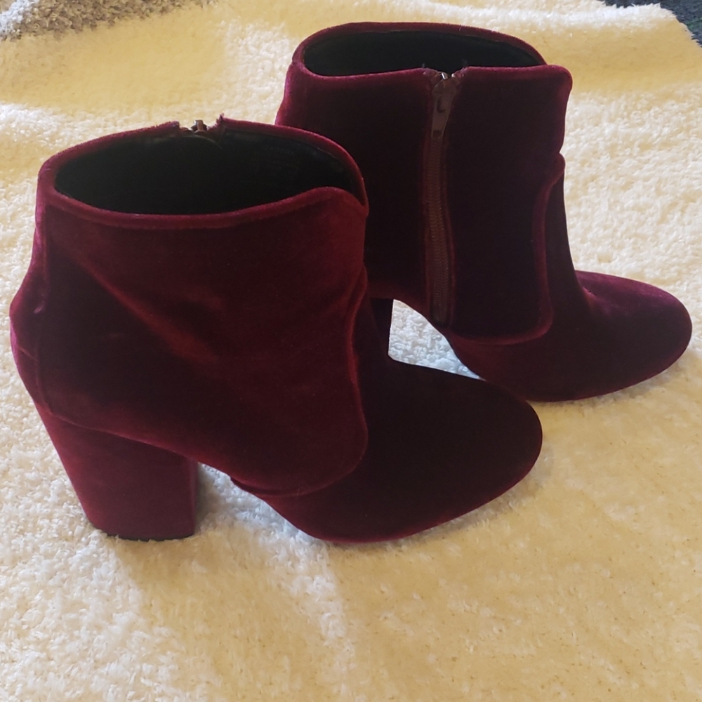 Maroon velour ankle boots